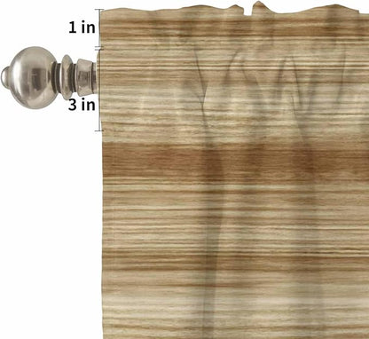 Kitchen Curtains Tiers and Valance Set of 3, Light Brown Wood Grain Light Filtering Window Curtain Set, Western Farmhouse Barn Door Rod Pocket Curtain Drapes for Cafe, Living Room, 36 Inches Tiers