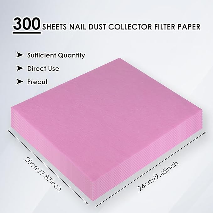 300 Sheets Nail Dust Collector Filter Paper: Disposable Dust Vacuum Filter for Most Nail Dust Fan Extractor Machine, Dust Cleaner Replacement Filter Paper Nail Tech Supplies Accessories for Home Salon