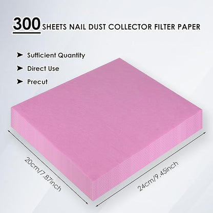 300 Sheets Nail Dust Collector Filter Paper: Disposable Dust Vacuum Filter for Most Nail Dust Fan Extractor Machine, Dust Cleaner Replacement Filter Paper Nail Tech Supplies Accessories for Home Salon