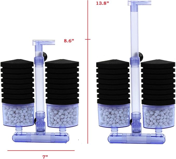 Multi Layer Filter Media Biochemical Dual Sponges Filters with Extendable Telescopic Air Flow Outlet Air Pump Driven for Betta Fry Aquarium Fish Tank Up to 50 Gallon (2 PCS, Black Sponge)