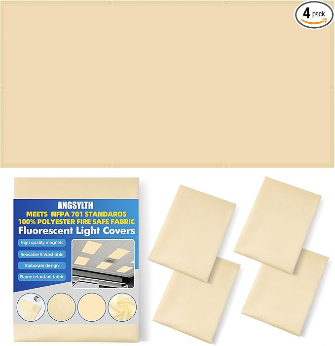 4 Pcs Fluorescent Light Covers - Classroom, Office 4 x 2 Feet Flame Retardant Magnetic Covers for Ceiling Lights Filters (Warm Yellow)