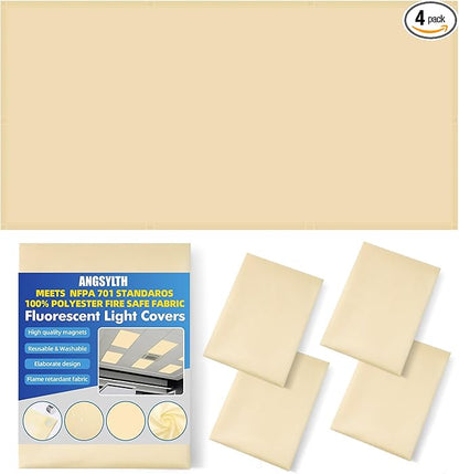 4 Pcs Fluorescent Light Covers - Classroom, Office 4 x 2 Feet Flame Retardant Magnetic Covers for Ceiling Lights Filters (Warm Yellow)