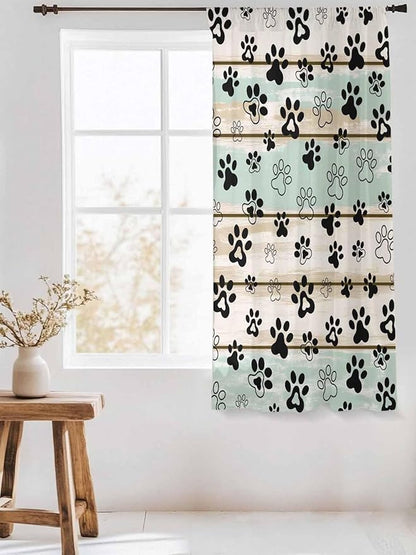 Sheer Curtains 63 Inch Length, Sage Green Beige Farmhouse Semi Sheer Curtains Light Filtering Window Treatment, Black Dog Paw Vintage Wooden Privacy Voile Drapes for Living Room Bedroom 52x63 Inch
