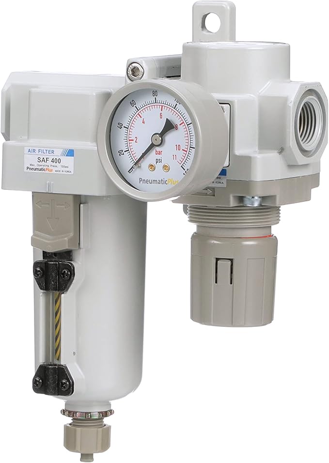 PneumaticPlus SAU420-N06G-MEP Compressed Air Filter Regulator Combo 3/4" NPT - Metal Bowl, Manual Drain, Bracket, Gauge