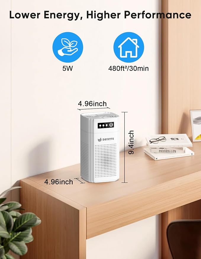 Air Purifiers for Bedroom, DAYETTE H13 True HEPA Air Filter Purifier for Small Room Up to 480 Ft²/30min, Qiuet Sleep Mode with Aroma Pad, Small Portable Air Purifier with USB Cable