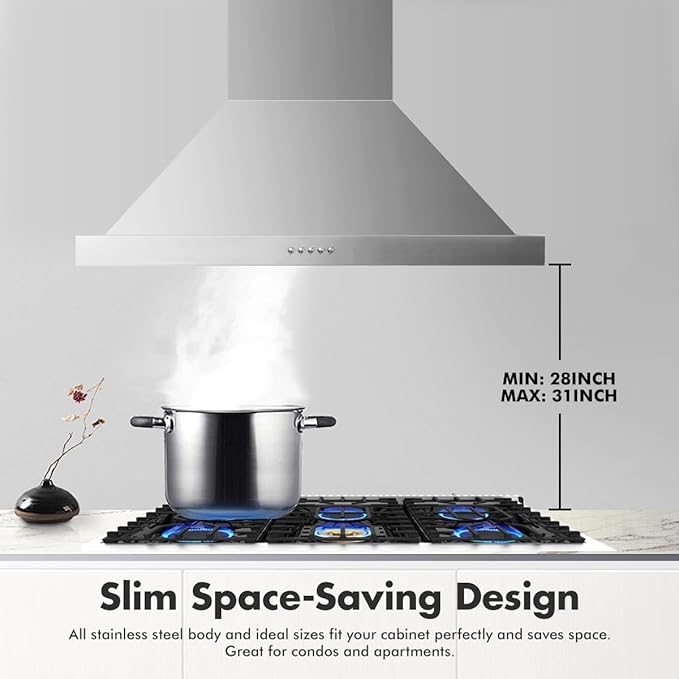 48 inch Wall Mount Range Hood Vent Convertible Vent 800CFM Stainless Steel for Kitchen 4 Speed Exhaust Fan ETL listed(48 inch Single motor)