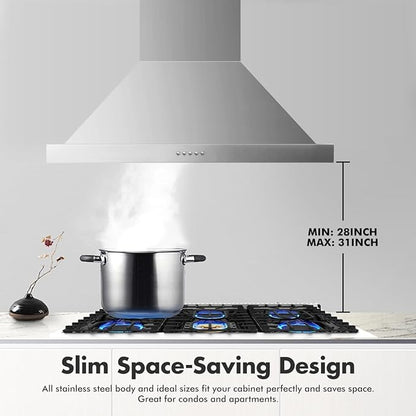 48 inch Wall Mount Range Hood Vent Convertible Vent 800CFM Stainless Steel for Kitchen 4 Speed Exhaust Fan ETL listed(48 inch Single motor)