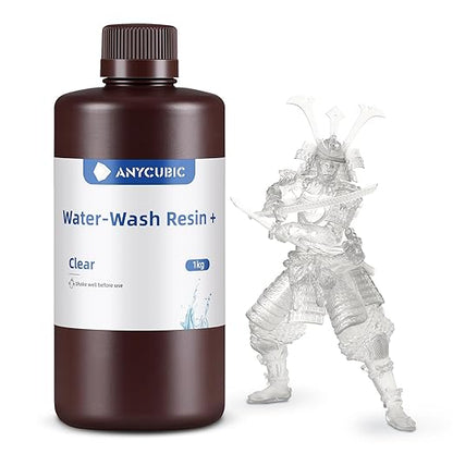 ANYCUBIC Water Washable 3D Printer Resin, 405nm High Precision UV-Curing 3D Resin, Low Shrinkage Standard Photopolymer Resin for 8K Capable LCD DLP Resin 3D Printer Printing (Clear, 1000g)