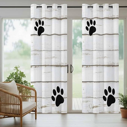 Wood Grain Outdoor Curtains for Patio Claws Animals Wooden White Waterproof Outside Curtains with Grommet Top Weatherproof Curtain for Cabana Pergola Gazebo, 1 Panel, 54" W x 84" L