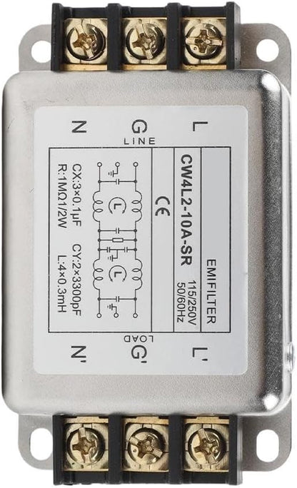 Single-Phase Two-Stage Power Supply Filter for Industrial Equipment — Conducted Noise Suppressor, Compact Chassis Mount, Alloy Housing, 250V, 3A/6A/10A/20A(10A)