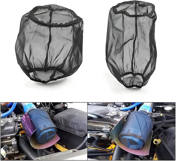 AICEL Air Filter Wrap, 2 Pcs Universal Auto Cold Air Filter Protective Dustproof Cover, Automotive Air Cleaner Waterproof Rain Sock Wrap for High Flow Air Intake Filters, Car Accessories (Small)