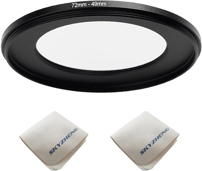 72mm Lens to 49mm Camera Lens Adapter 72mm to 49mm Step Down Ring Adapter Ring for All Brands of UV ND CPL, with Premium Lens Wiping Cloth 2 Pack (72mm-49mm)
