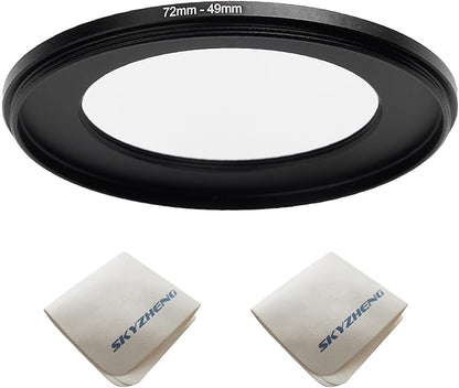 72mm Lens to 49mm Camera Lens Adapter 72mm to 49mm Step Down Ring Adapter Ring for All Brands of UV ND CPL, with Premium Lens Wiping Cloth 2 Pack (72mm-49mm)