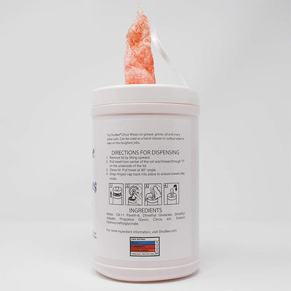 ShuBee® Citrus Wipes™ – Heavy-Duty Dual-Sided Hand Cleaner Towels for Mechanics, Construction & Service Professionals, Works on Grease & Grime