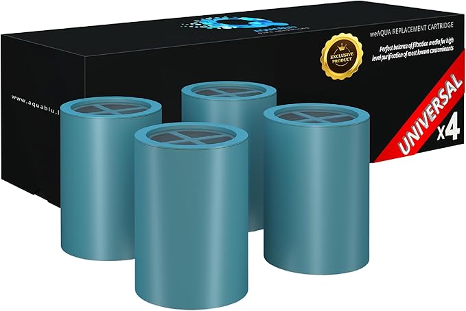 weAQUA NO BS Shower Filter Replacement Cartridge – 99% Removal of Hard Water, Chlorine, Heavy Metals, Fluoride & More – Universal Fit – High Output (4-Pack)