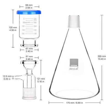 stonylab Glass Filtration Apparatus, Borosilicate Glass Vacuum Filtration Assembly Filter Kit with 2000 ml Filtering Flask and 300 ml Graduated Funnel