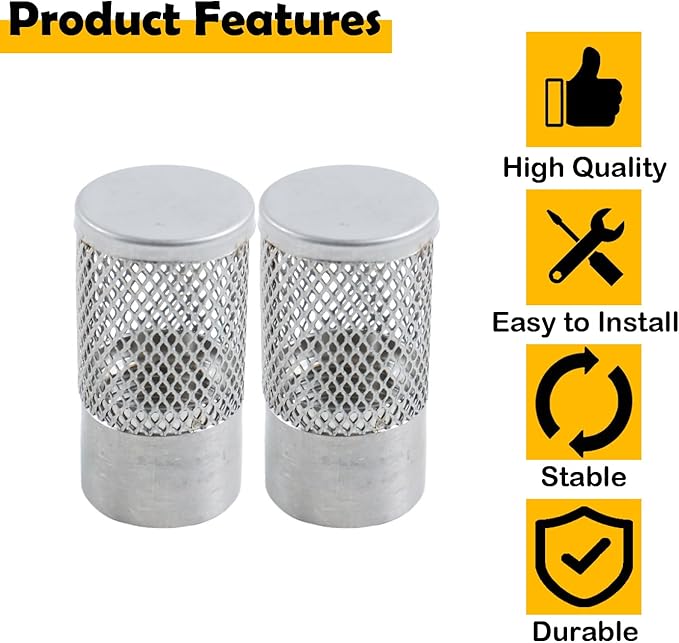 Dia Hose Inlet Suction Strainer Filter, Stainless Steel Water Pump Filter for Garden Irrigation, High Pressure Water Pump, Sprayer & Plumbing Systems (2Pcs 30mm)