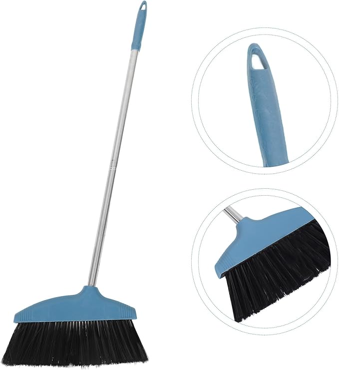 BESPORTBLE Soft Bristle Broom Dustpan Set Blue Floor Sweeping Broom Non-Stick Hair Design Home Kitchen Patio Garage Use