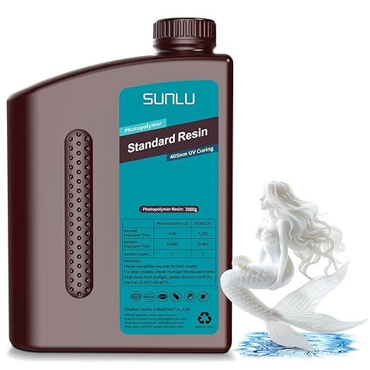 SUNLU 2000g Standard Resin for 3D Printer, Fast-Curing Photopolymer Resin for LCD/DLP/SLA Printers, 395-405nm UV, Low Shrinkage and High Precision, 2KG White
