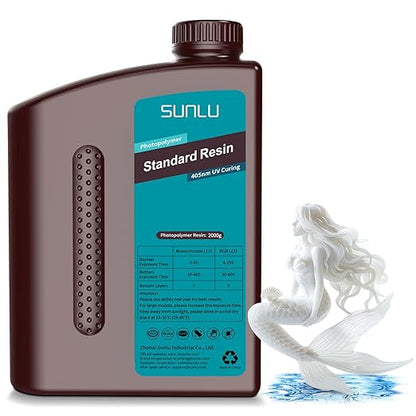 SUNLU 3D Printer Resin 2kg, Fast Curing Standard 3D Resin for LCD DLP SLA Resin 3D Printers, 395 to 405nm UV Curing 3D Printing Liquid Photopolymer Resin, Low Shrinkage, High Precision, 2000g, White