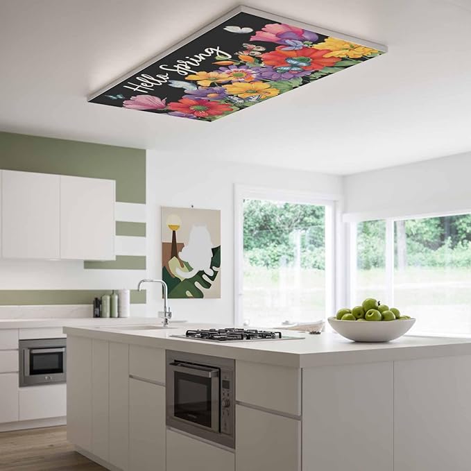 Fluorescent Light Covers for Ceiling Lights Hello Spring Magnetic Light Filters 3 Pack 4x2 ft Butterfly Colorful Spring Floral Ceiling Lights Cover for Classroom Office School Home Drop Lamp Decor