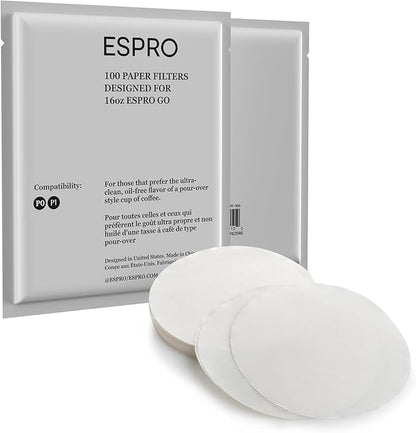 ESPRO 100 Count Coffee Paper Filters for ESPRO P1/P0,12 and 16 Ounces French Press