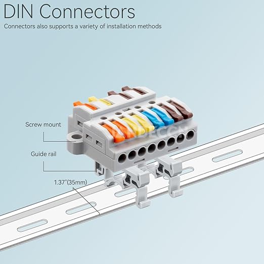 6pcs DIN Rail Terminal Blocks, DIY Splicing Wire Connectors for Circuit Inline 28-12AWG (4 in 8 Out)