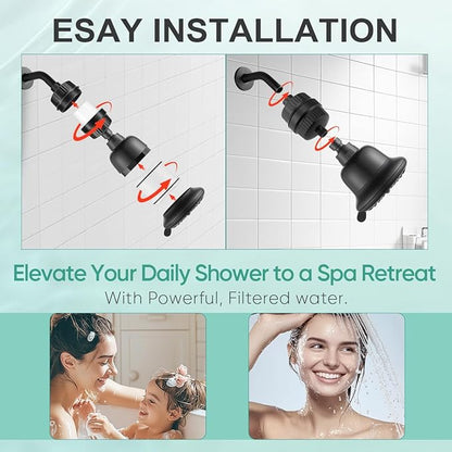 Cobbe Luxury Double Filtered Shower Head, High Output 16+20 Stages – 99% REMOVAL Shower Filters for Hard Water Removes Chlorine and Harmful Substances, 7-Model Setting Spray, Black