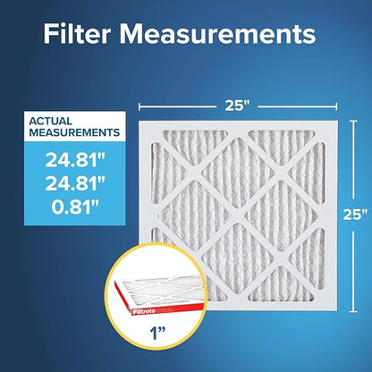 Filtrete 25x25x1 AC Furnace Air Filter, MERV 11, MPR 1000, Micro Allergen Defense, 3-Month Pleated 1-Inch Electrostatic Air Cleaning Filter, 2 Pack (Actual Size 24.688 x 24.688 x 0.813 in)