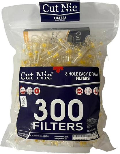 8 Hole Easy Draw Disposable Cigarette Filters - (300 Filters) Including 1 Travel CASE