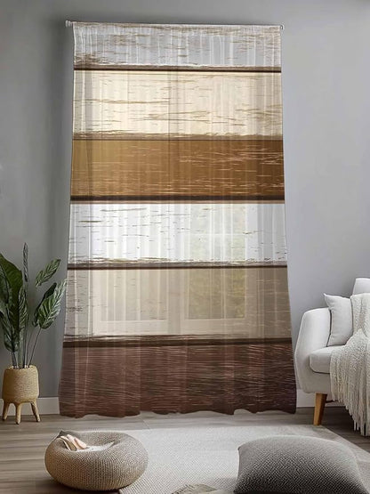 Sheer Curtains 108 Inches Long, Vintage Geometric Brown Semi Sheer Curtains Light Filtering Window Treatment, Farmhouse Country Chic Wood Grain Privacy Voile Drapes for Living Room Bedroom 52x108 Inch