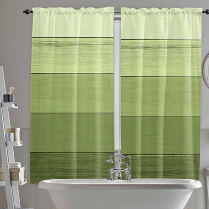 Gradient Green Wooden Board Window Valance Curtains, Retro Country Wood Grain Light Filtering Kitchen Valance with 3-inch Rod Pocket for Living Room Bathroom Bedroom,2 Panel,52x72In