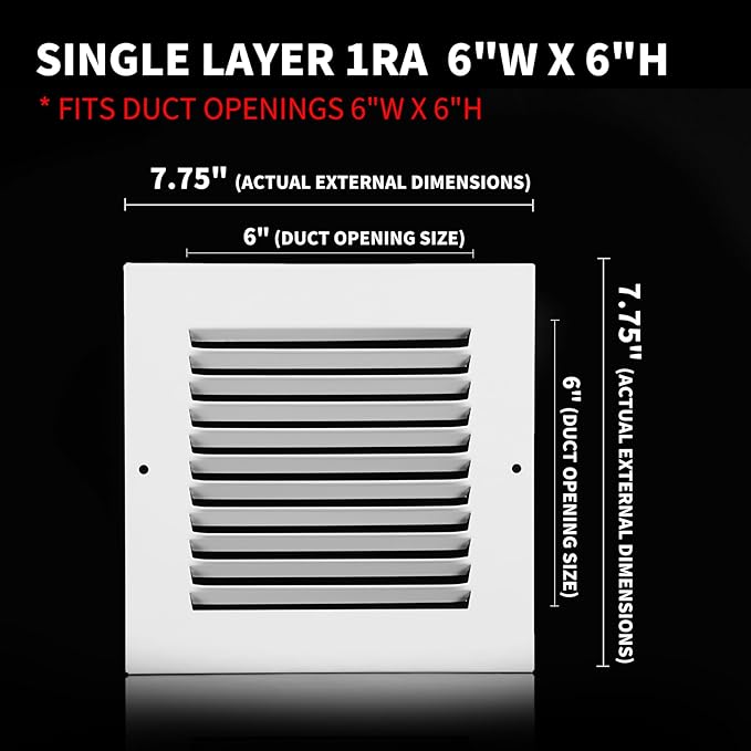 6x6 Vent Cover(Duct Opening Size),Air Return Vent Cover,Flat Vent Cover,Rejillas De Aire Acondicionado para Casa,Return Air Grilles,Outer Dimensions:7.75"Wx7.75"H(6"W x 6"H, Duct Opening)