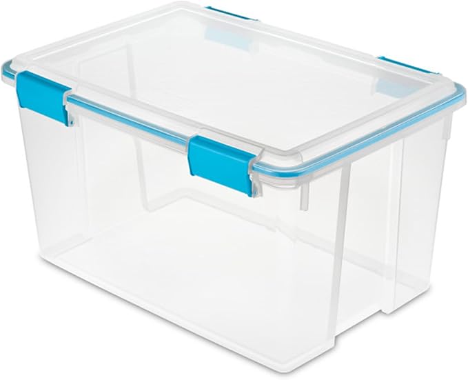 Sterilite 4 Pack Gasket Box, Weather-Resistant Storage Bins with Latching Lids, 54 Quart - Heavy-Duty Organizing Containers for Closet, Bathroom, and Office