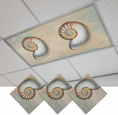 Fluorescent Light Covers for Ceiling Lights Shell Conch Magnetic Light Filters 3 Pack 4x2 ft Vintage Ocean Marine Life Ceiling Lights Cover for Classroom Office School Home Drop Lamp Decor