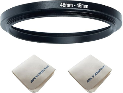 46mm Lens to 49mm Camera Lens Adapter 46mm to 49mm Step Up Ring Adapter Ring for All Brands of UV ND CPL, with Premium Lens Wiping Cloth 2 Pack (46mm-49mm)