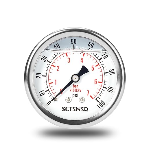 2-1/2" Dial Size, 0-100 Psi Pressure Gauge, Glycerin Liquid Filled, 1/4" NPT Back Mount, Stainless Steel Case, for Water Pump, Pneumatic Air, Well Tank, RV Hose, Gas, Low Pressure Test