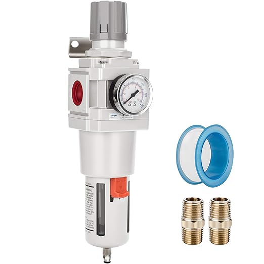 NANPU 1" NPT Compressed Air Filter Regulator Combo Piggyback, 5 Micron Brass Element, Poly Bowl, Semi-Auto Drain, Metal Bracket, 0-150 psi Gauge