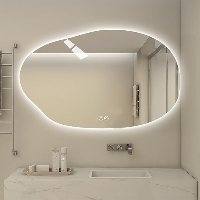 JSLJDM 800 mm Illuminated Backlit LED Bathroom Mirror, Wall Mounted Multifunction Bathroom Vanity Mirror with Lights and Demister Pad, Energy-Saving Illuminated Smart Mirror