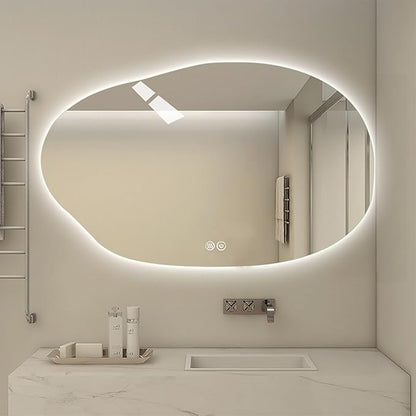 JSLJDM 800 mm Illuminated Backlit LED Bathroom Mirror, Wall Mounted Multifunction Bathroom Vanity Mirror with Lights and Demister Pad, Energy-Saving Illuminated Smart Mirror