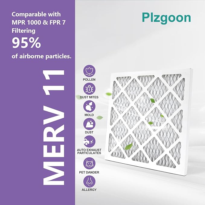 10x10x1 Air Filter MERV 11 MPR 1000 (6 Pack) Pleated AC Furnace Filters Replacement Compatible with Air Conditioner HVAC (Exact Dimensions: 9.81"L x 9.81"W x 0.81"Th)