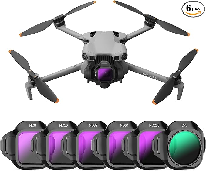 FPVtosky ND & CPL Filter Set Compatible with DJI Mini 5 Pro, Multi-Coated Optical Glass Filter Drone Camera Accessories (6Pack-CPL+ND8/16/32/64/256)