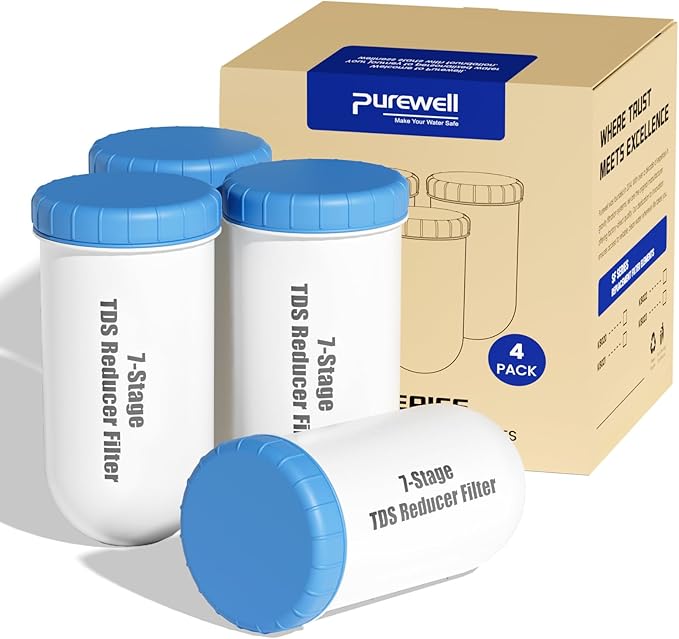 Purewell 7-Stage 7-In Water Filter Replacement for Zero Pitcher, Purewell SF series system, 400Gal Long-Lasting(4 Pack, SF Series)
