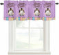 Purple Easter Curtain Valances for Windows, Kitchen Valance Window Treatment, Spring Cartoon Bunny Colorful Eggs Wood Grain Light Filtering Block Curtains for Bathroom/Bedroom/Living Room 54'' x 18''