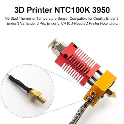 Ender 3 M3 Thermistor 300°C 1m/39.4Inch, 3D Printer M3 Stud Thermistor, NTC 100K 3950 Thermistor Use for Ender 3/Ender 3 Pro/Ender 3 v2 CR10,CR10s J-Head 3D Printer Hotend Thermistor,