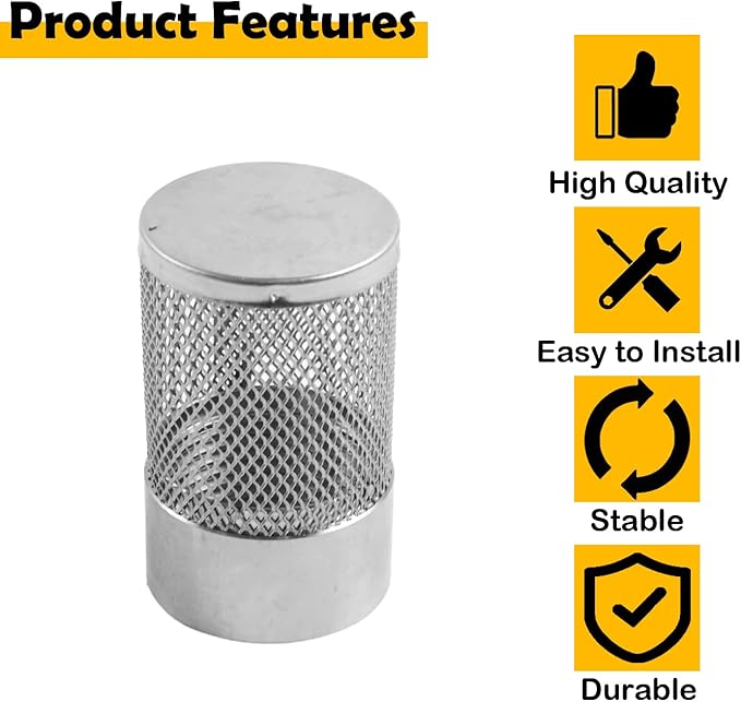 Dia Hose Inlet Suction Strainer Filter, Stainless Steel Water Pump Filter for Garden Irrigation, High Pressure Water Pump, Sprayer & Plumbing Systems (36mm)
