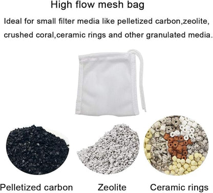 6 Pack Small Sized Filter Bags for Activated Carbon,3 by 4 inches High Flow Aquarium Mesh Media Filters Bag with Drawstrings for Fish Tank Charcoal Filter Bags