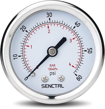 SENCTRL 0-60 Psi Pressure Gauge, 2" Dial, 1/4 NPT Back Mount, Waterproof, Stainless Steel Case, for Swimming Pool Filter Pump Spa Water Air MTB Tire Pressure Test
