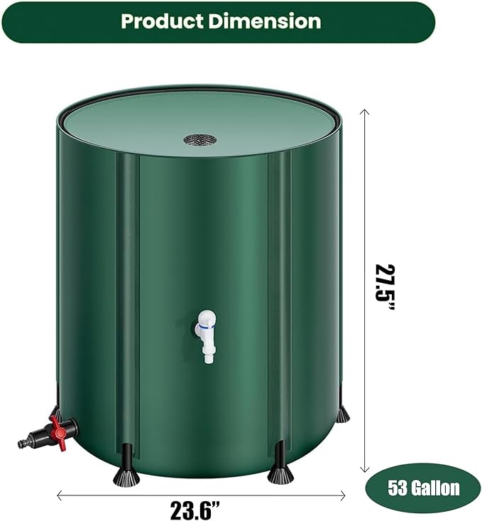 THUNDERBAY 53 Gallon Collapsible Rain Barrel, Portable Rain Barrels to Collect Rainwater from Gutter, Rainwater Collection System, Water Storage Tank Catcher Container with Filter Spigot
