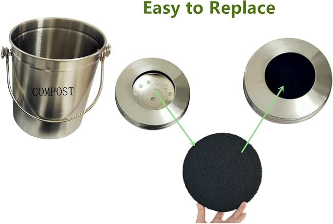 Kitchen Compost Bin Charcoal Filter 7.25 Inch Diameter Extra Thicker & Bigger-Over 3 Years Supply- Longer Lasting Activated Charcoal Odor Trapping Filters (0.4inch/10mm Thickness), Round (6 Pack)